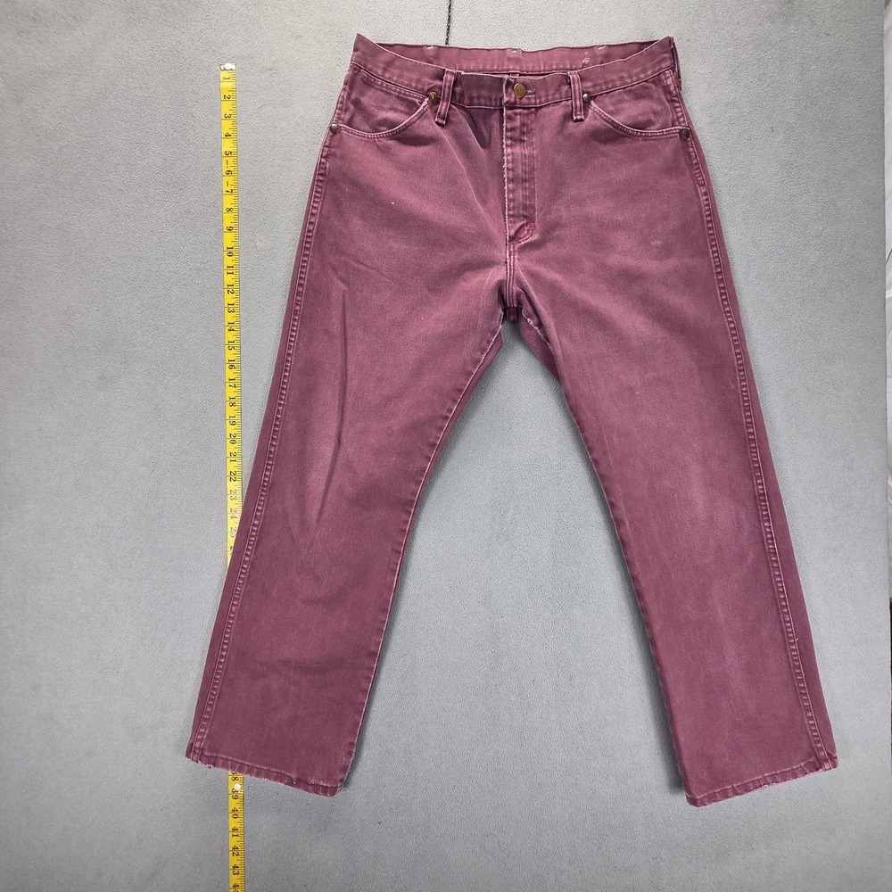 VTG Wrangler Jeans Mens Red 13MWZ Med Wash Straight Zip Fly USA Fits 33x28